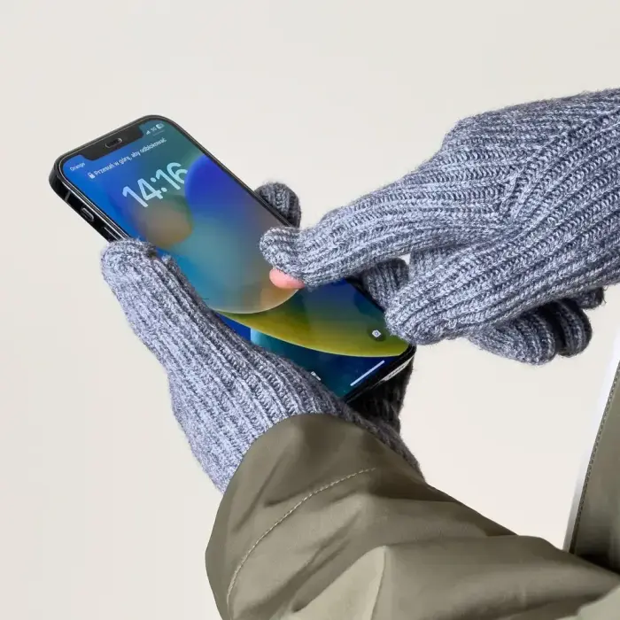 Braided telephone gloves with cut-outs for fingers - gray Foto 4