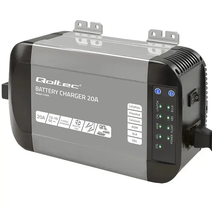Qoltec Smart Monolith charger for LiFePO4 AGM GEL SLA batteries | 20A | 12V Photo