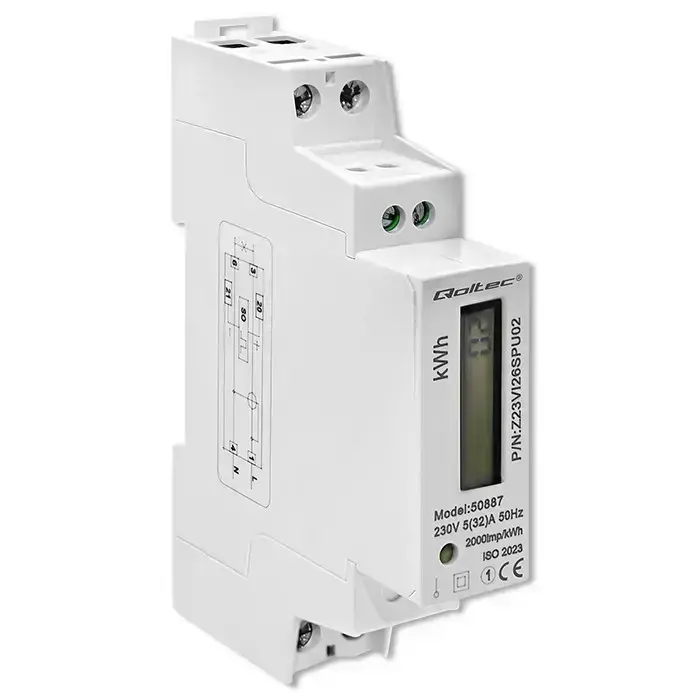 Qoltec Single-phase electronic energy meter | DIN rail | 230V | LCD | 1P | Slim Фото num