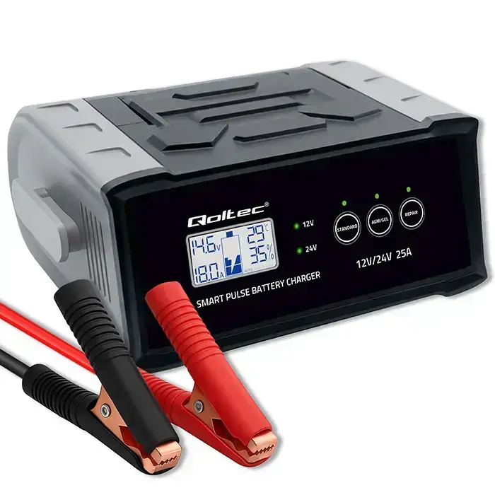 Qoltec Intelligent microprocessor charger 12V 24V 25A | Rectifier with repair function for AGM GEL SLA battery | LCD Фото num