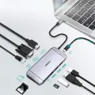 Choetech 9in1 multifunctional USB Type C HUB - 3x USB 3.2 Gen 1 | SD and TF memory card reader | HDMI 4K 30Hz | VGA Full HD 60Hz | USB Type C | RJ45 gray (HUB-M15 gray) Фото num