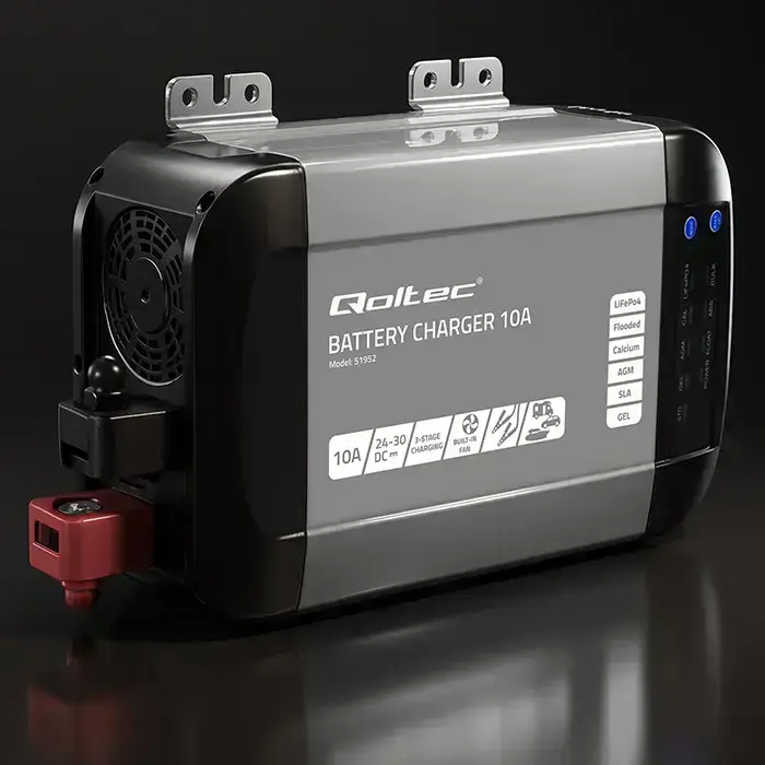 Qoltec Smart Monolith charger for LiFePO4 AGM GEL SLA batteries | 10A | 24V Photo