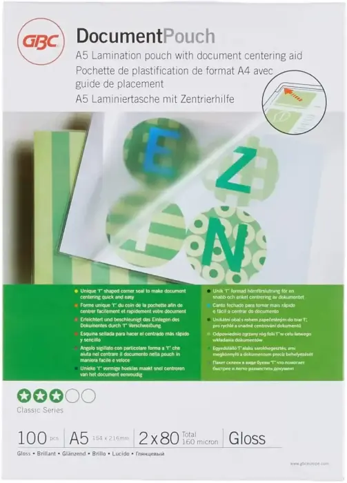 Laminēšanas kabatas GBC, A5, 154x216 mm, 80 mik., 100 gab/iepak. Foto 1
