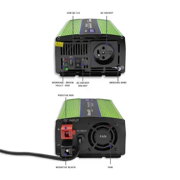 Qoltec Pure Sine Wave Inverter Monolith | battery charger | UPS | 300W | 600W |  12V to 230V Photo
