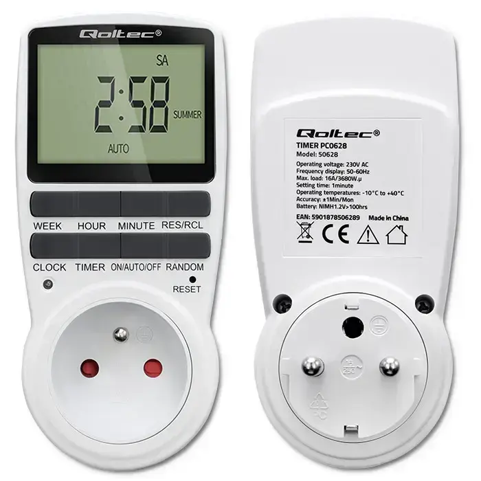 Qoltec Electronic Timer PC0628 | 3680W | 16A | LCD Фото num