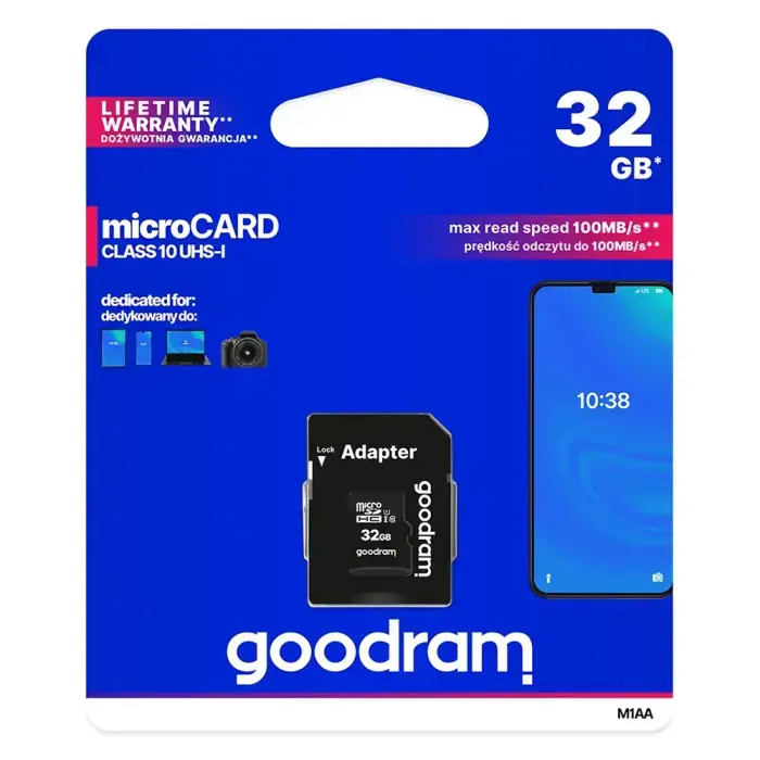 GOODRAM Memory MicroSD Card - 32GB with adapter UHS I CLASS 10 100MB/s Photo
