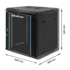 Qoltec RACK Cabinet 19 "| 12U | 600 x 635 x 600 | Tempered doors | Hanging | Steel case | Lock | Black Foto 3