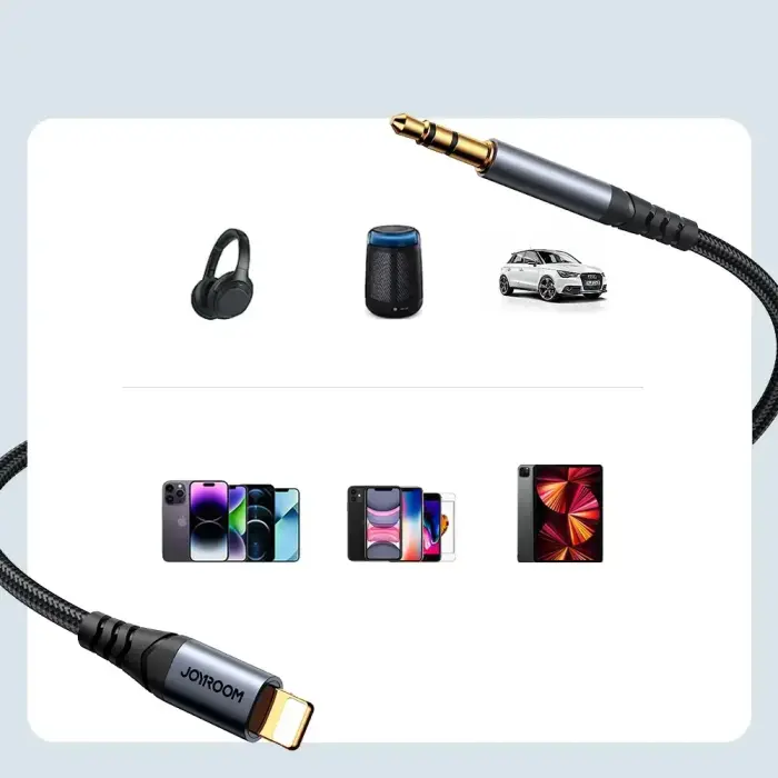 Joyroom stereo audio cable AUX 3.5 mm mini jack - Lightning for iPhone iPad 1.2 m black (SY-A06) Photo