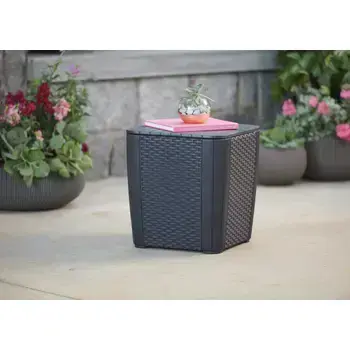 Garden table/storage box Luzon Flat Wicker, grey Photo