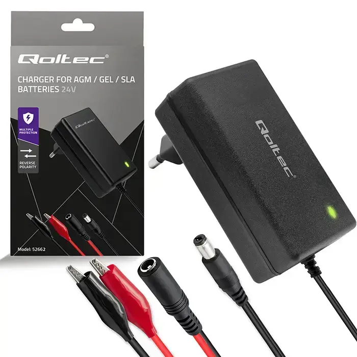 Qoltec Automatic charger for AGM GEL STD batteries | 24V charger | 19.2W | 5.5x2.1 | 1.8m cable Photo