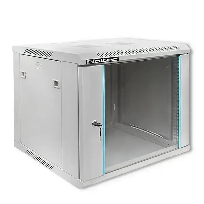 Qoltec RACK Cabinet 19" | 9U | 600 x 500 x 600 | Tempered doors | Hanging | Steel case | Lock | Grey Фото num