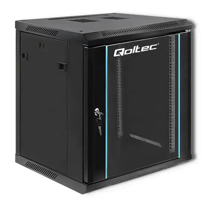 Qoltec RACK Cabinet 19 "| 12U | 600 x 635 x 600 | Tempered doors | Hanging | Steel case | Lock | Black Foto 1