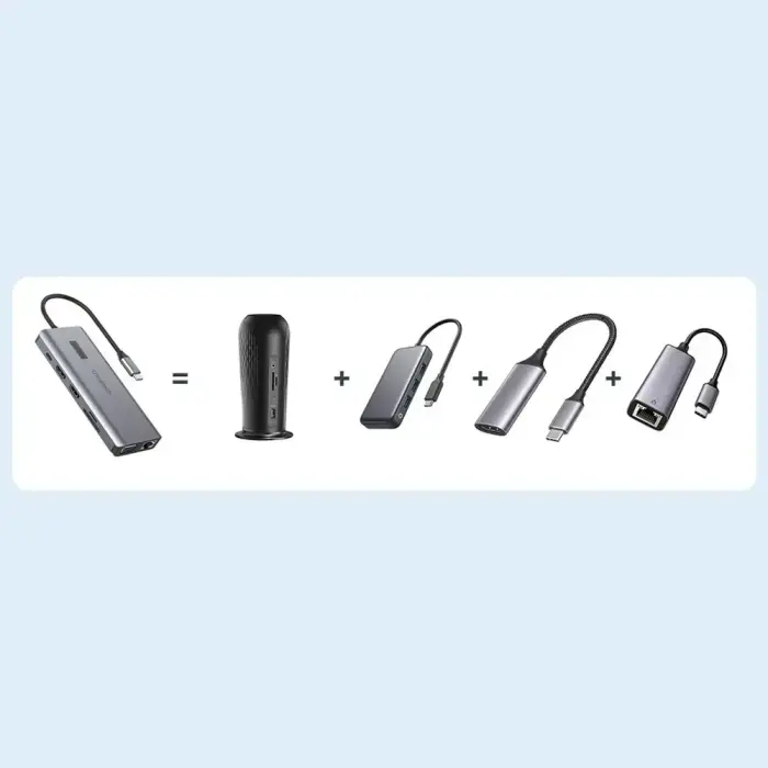 Choetech multifunctional HUB with display 12in1 USB-C to USB-C / USB-A / HDMI / VGA / AUX / SD / TF gray (HUB-M26) Фото num