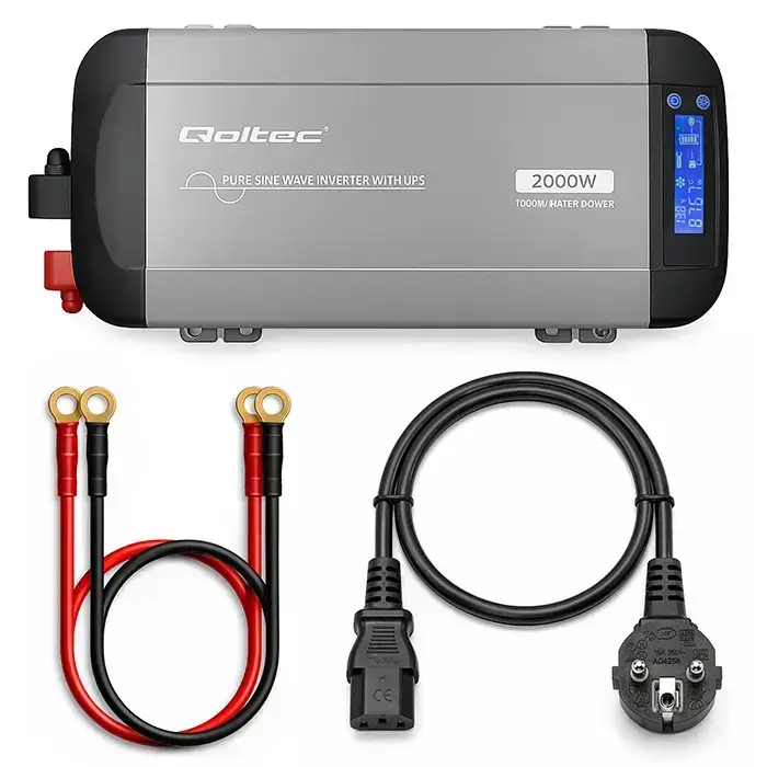 Qoltec Pure Sine Wave Inverter with UPS | 12V to 230V | 1000/2000W | LCD | USB | USB-C | Compatible with LiFePO4 GEL AGM  Foto 13