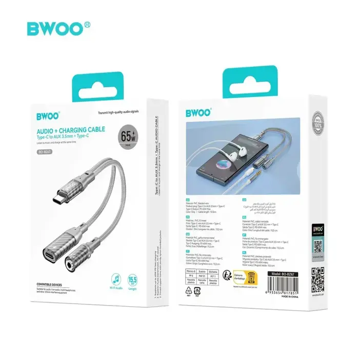 BWOO 2 in 1 Adapter Lightning / Type C to 3.5MM Jack BZ67 Фото num