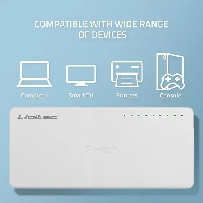 Qoltec Network SWITCH | 8 x RJ45 port | 1000Mbps | Fast Ethernet| LAN Foto 7