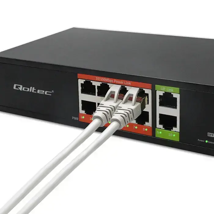 Qoltec FAST Ethernet PoE SWITCH | 8x RJ45 PoE | 2x RJ45 Uplink | 120W | 10/100 Mb/s Photo