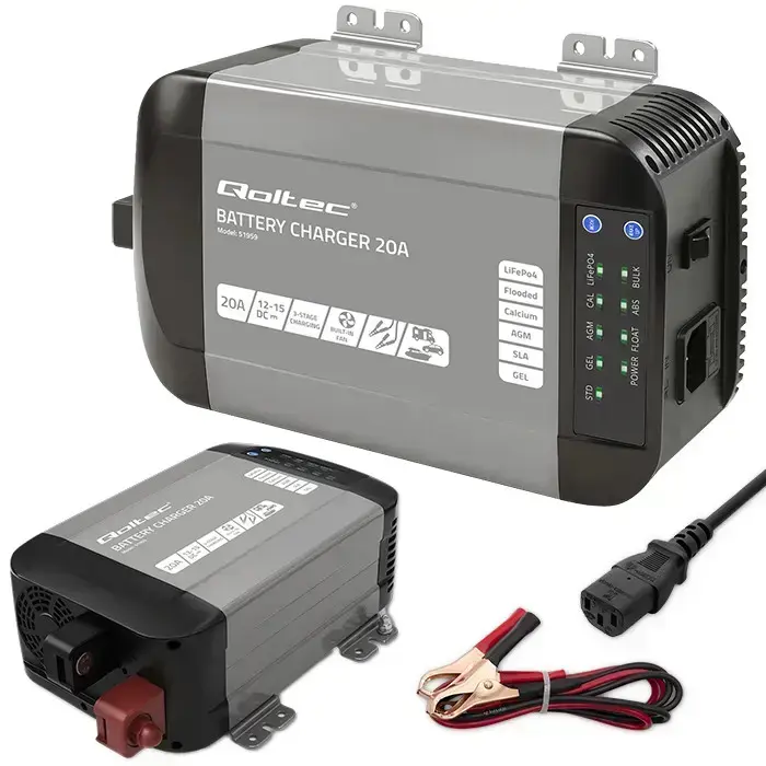 Qoltec Smart Monolith charger for LiFePO4 AGM GEL SLA batteries | 20A | 12V Photo