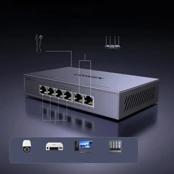 Switch Ugreen 6-Port 1Gb/s Ethernet Switch with PoE - Gray Foto 17