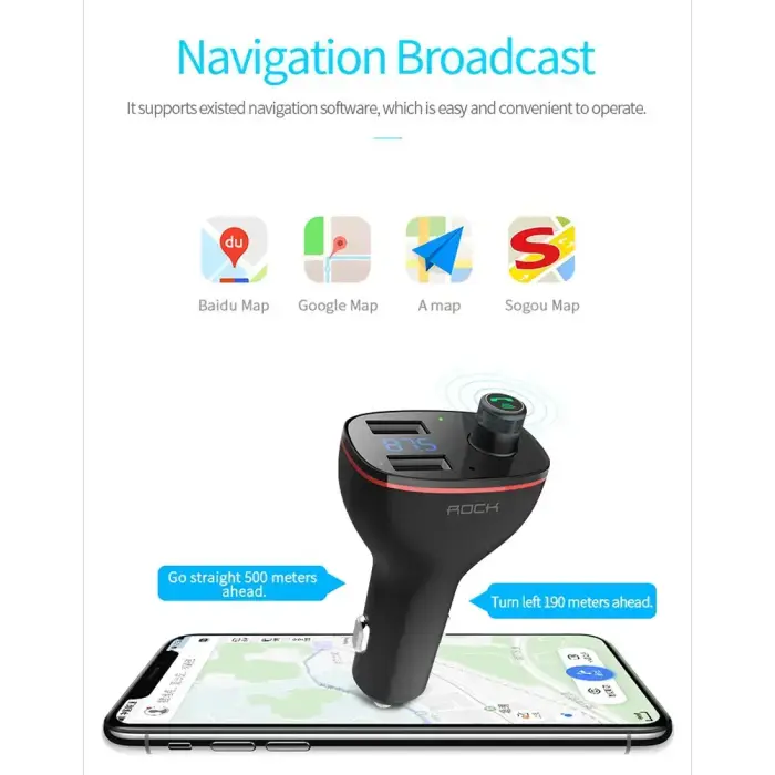 Rock Transmiter FM B300 MP3, Bluetooth - 2xUSB - black Photo