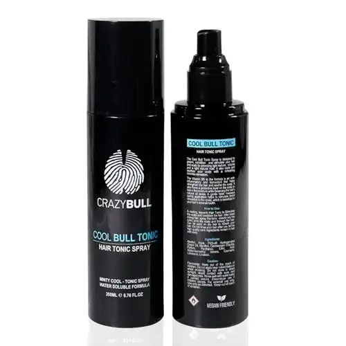Crazy Bull Hair Tonic for Men - Cooling Hair Growth Spray with Castor Oil & Menthol - Hydrating Anti Frizz Heat Protection Spray for Oily & Dry Scalp  Photo