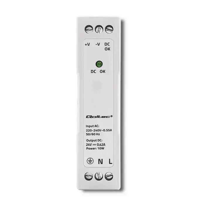 Qoltec DIN rail power supply | 10W | 24V | 0.42A | White | Slim Фото num