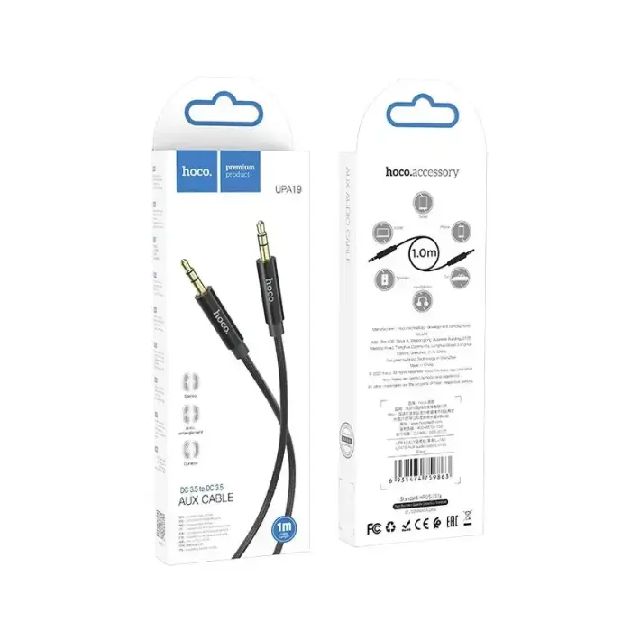 Cable AUX Jack 3,5 mm to Jack 3,5 mm Hoco 1 m UPA19 black Photo