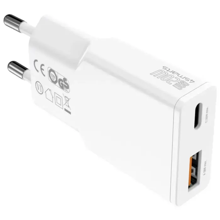 Wall Charger 4smarts PDPlug Slim Duos 20W GaN USB-C+USB-A + USB-C cable 1.5m white Foto 4