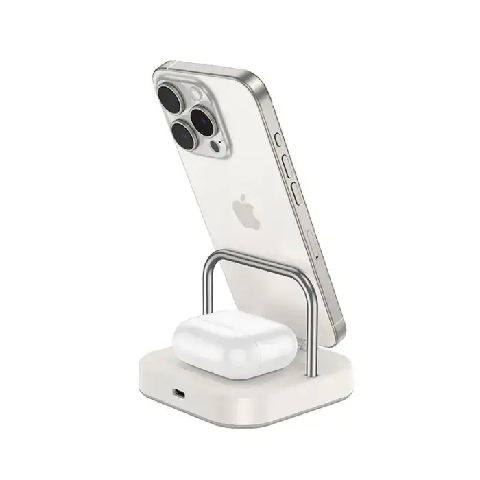 Desktop charger Hoco 2in1 USB C PD QC 3A 30W + wireless charging 5W CQ16B milky white Фото num