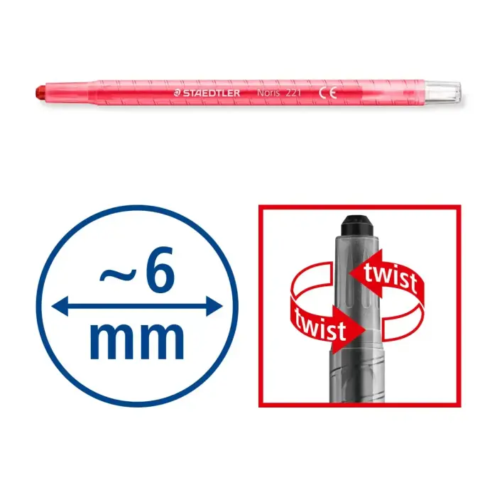 Vaska krītiņi plastmasas korpusā STAEDTLER NORIS CLUB 221 diametrs 6mm, 12 krāsas Photo