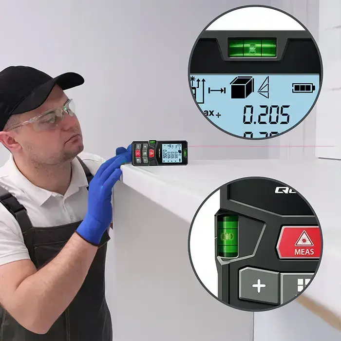 Qoltec High-Precision Laser Distance Meter with Bubble Level | LCD with backlight | 50m Foto 6