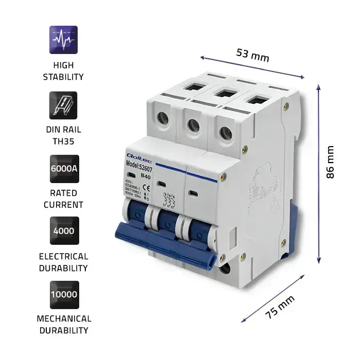Qoltec Overcurrent Circuit Breaker B40| Fuse | AC | 40A | 3P Фото num