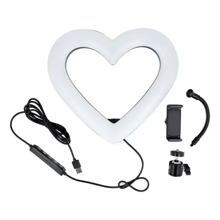 LED Ring Stream RGB lamp 10" with holder for mobile HEART + tripod JM26-10 black Фото num
