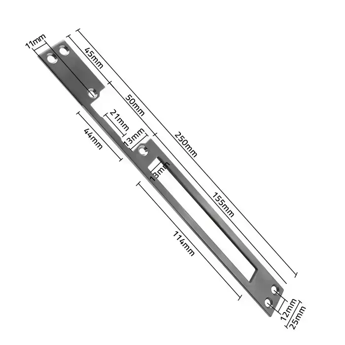 Qoltec Double-sided straight plate for electric door strike | Catch plate | 250mm | Stainless steel Photo