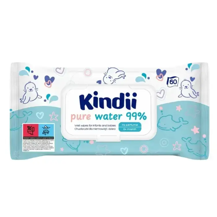 Детские влажные салфетки Kindii Pure Water 99%, 60 шт. Фото num