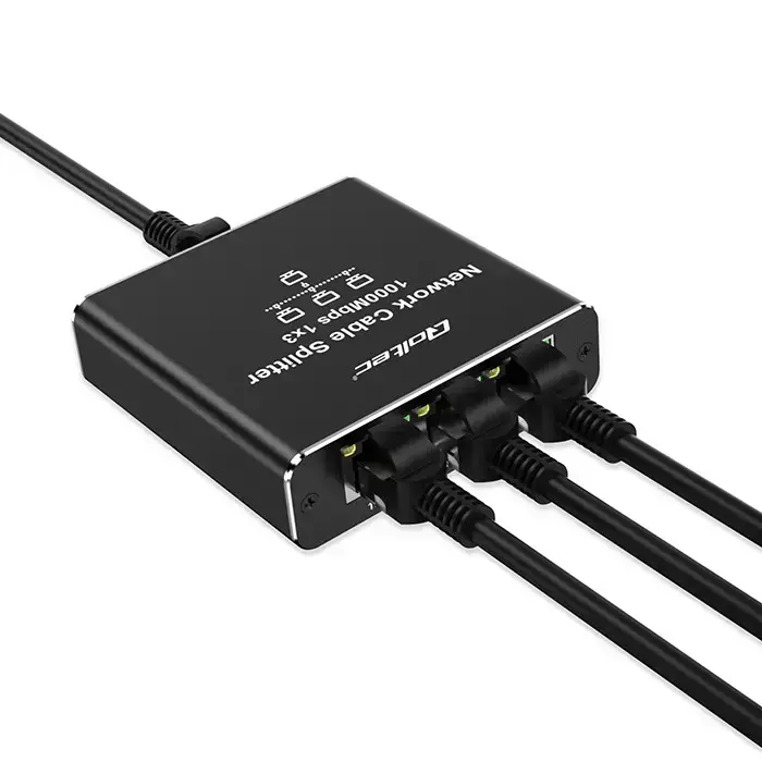 Qoltec Splitter Ethernet mini SWITCH 1x3 RJ45 | 1000Mb/s | USB-C | Aluminium Photo