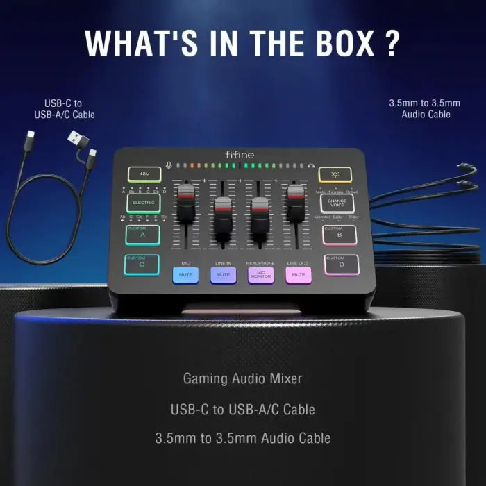 Fifine SC3 audio mikseris RGB | Straumēšana | XLR | 48V | Vokāls melns Foto 14