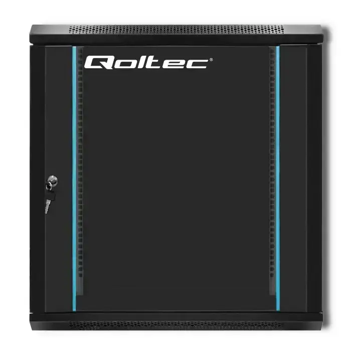 Qoltec RACK Cabinet 19" | 12U | 600 x 635 x 450 | Tempered doors | Hanging | Steel case | Lock | Black Фото num