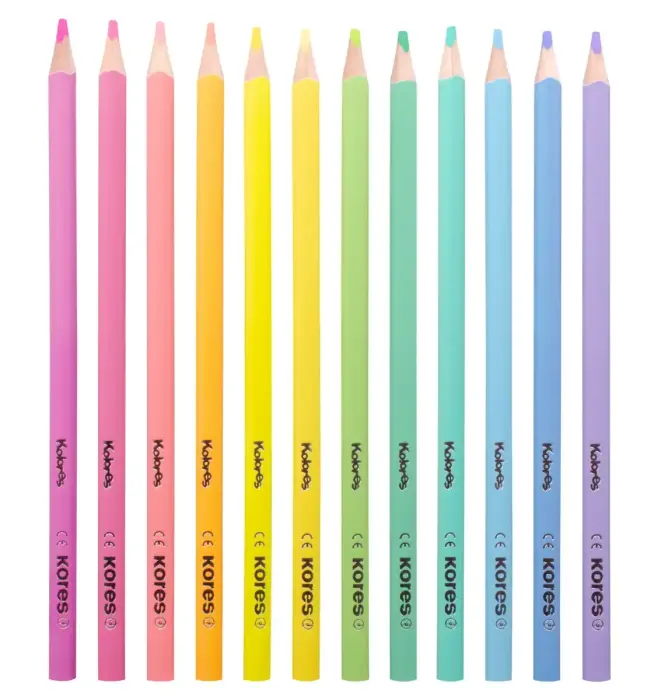 Krāsainie zīmuļi KORES KOLORES PASTEL, trīsstūrveida, 3mm, 12 pasteļkrāsas Фото num