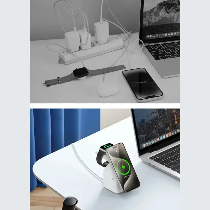Duzzona W20 15W 4in1 inductive charger for iPhone | AirPods | Apple Watch with night lamp - white Фото num