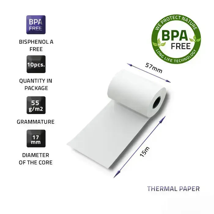 Qoltec Thermal roll 57 x 15 | 55g/m2 | 10pcs | BPA free Photo