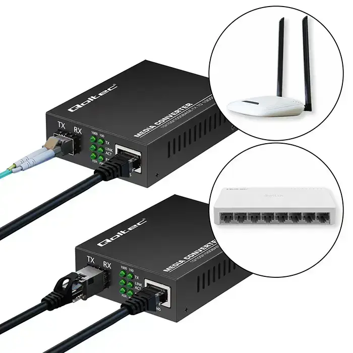 Qoltec Bidirectional Ethernet SWITCH Media Converter 1x RJ45 1x SFP| 1000Mbps | 5V Foto 9