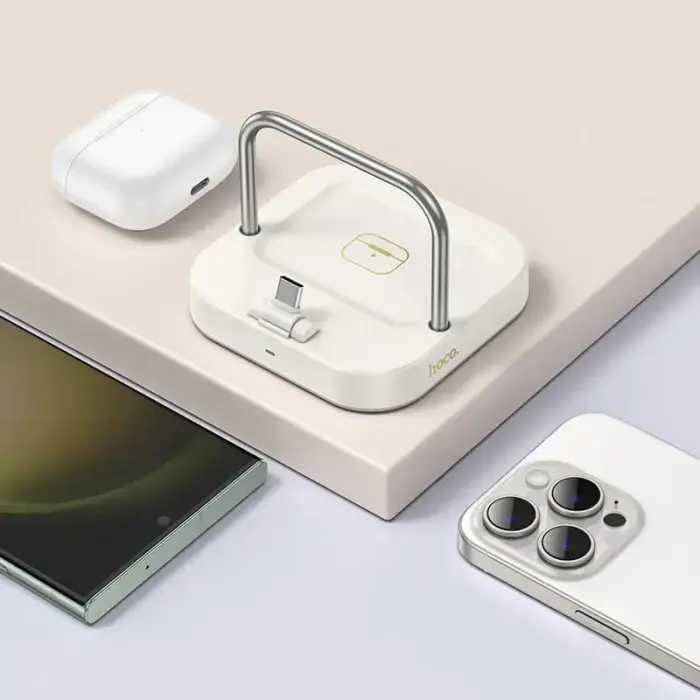 Desktop charger Hoco 2in1 USB C PD QC 3A 30W + wireless charging 5W CQ16B milky white Фото num