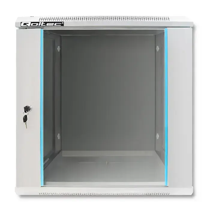 Qoltec RACK Cabinet 19" | 12U | 600 x 635 x 450 | Tempered doors | Hanging | Steel case | Lock | Grey Фото num