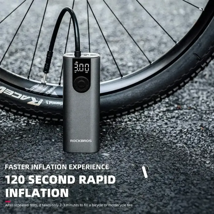 Rockbros 42720001001 Electric Bike Pump with LED Display + USB-C - USB-A Cable - Black Фото num