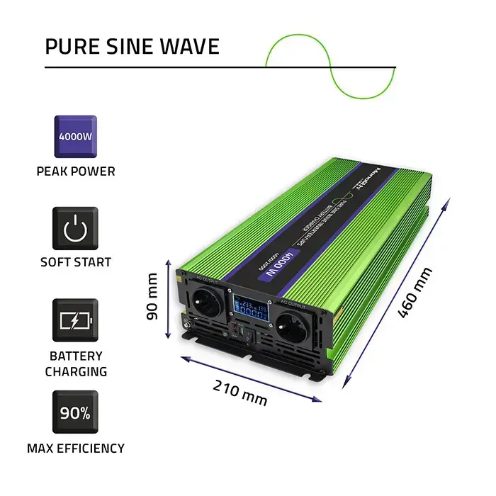 Qoltec Pure Sine Wave Inverter Monolith | battery charger | UPS | 2000W | 4000W | 12V to 230V | LCD Foto 7