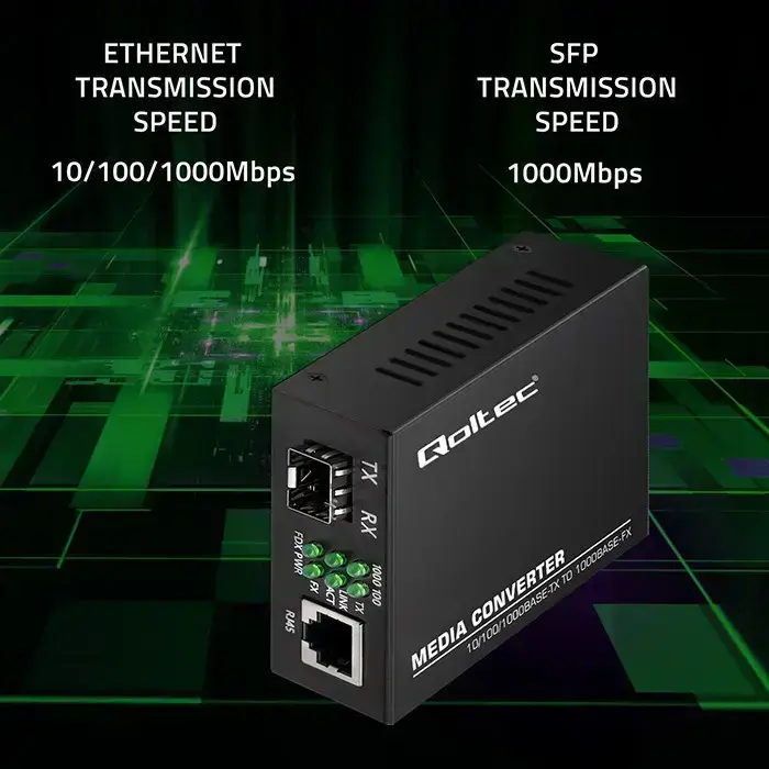Qoltec Bidirectional Ethernet SWITCH Media Converter 1x RJ45 1x SFP| 1000Mbps | 5V Foto 7