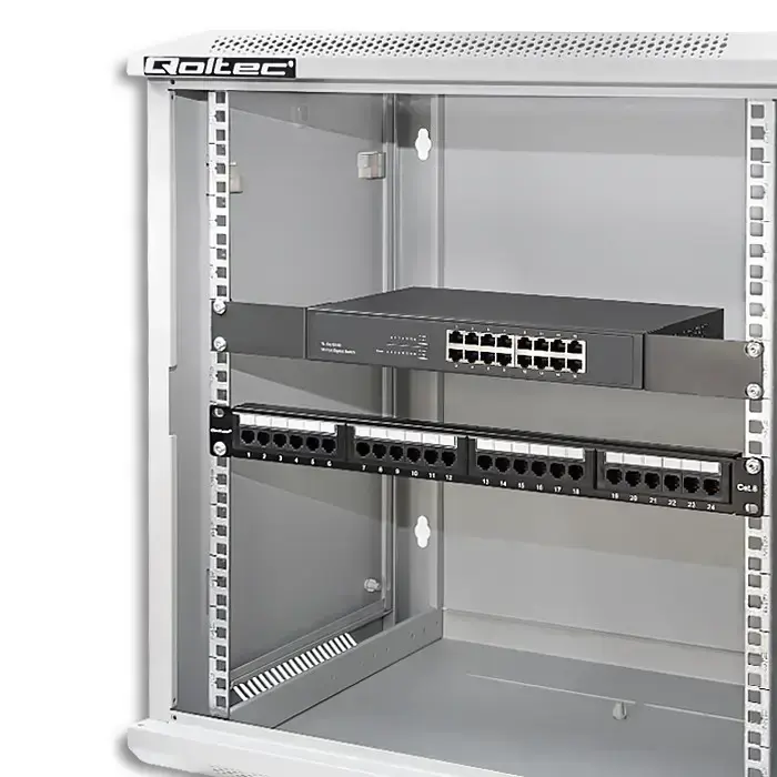 Qoltec RACK Cabinet 19" | 12U | 600 x 635 x 450 | Tempered doors | Hanging | Steel case | Lock | Grey Фото num