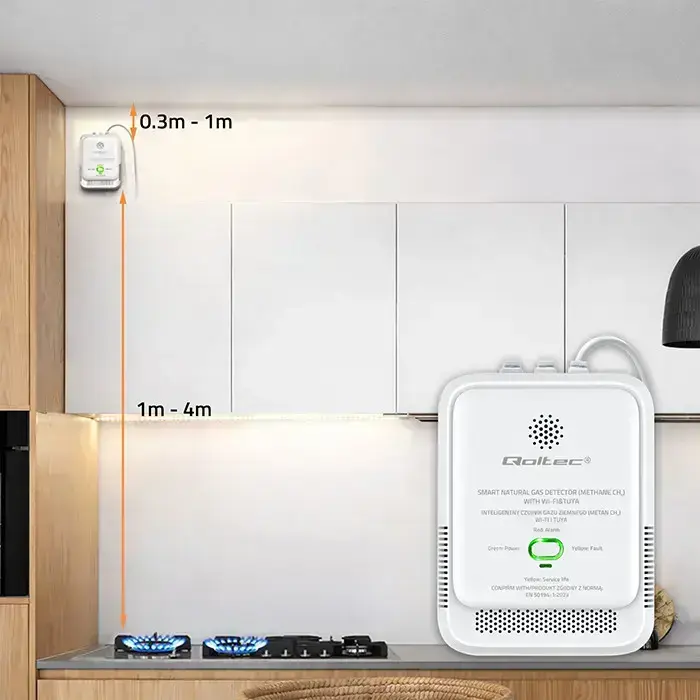 Qoltec Certified Natural Gas Leak Sensor | CH4 detector | NG | Tuya | Wi-Fi | 85dB alarm | LED  Фото num