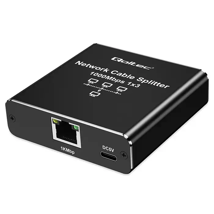 Qoltec Splitter Ethernet mini SWITCH 1x3 RJ45 | 1000Mb/s | USB-C | Aluminium Photo